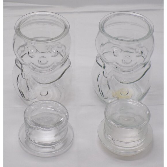 VTG Set- 2 Libbey Canada Clear Glass Snowmen Lidded Holiday Apothecary Jars 8" - Picture 5 of 8